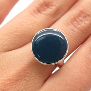 925 Sterling Silver Vintage Enamel Round Button Ring Size 5