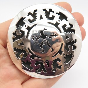 925 Sterling Silver Vintage Mexico Tribal Cutout Pin Brooch / Pendant