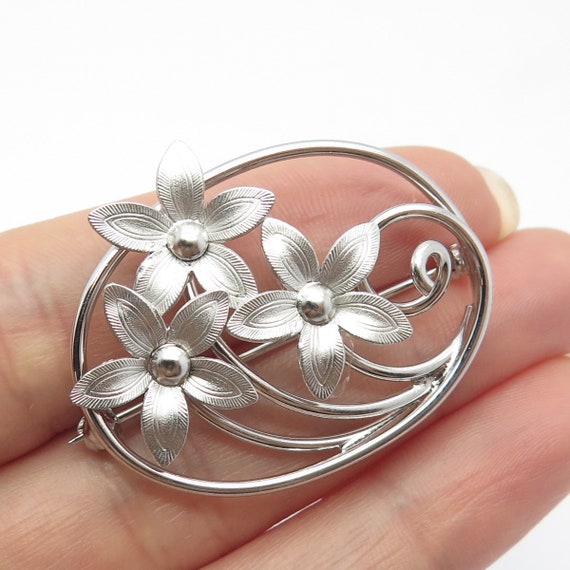 925 Sterling Silver Antique C. R. Co Floral Pin B… - image 1