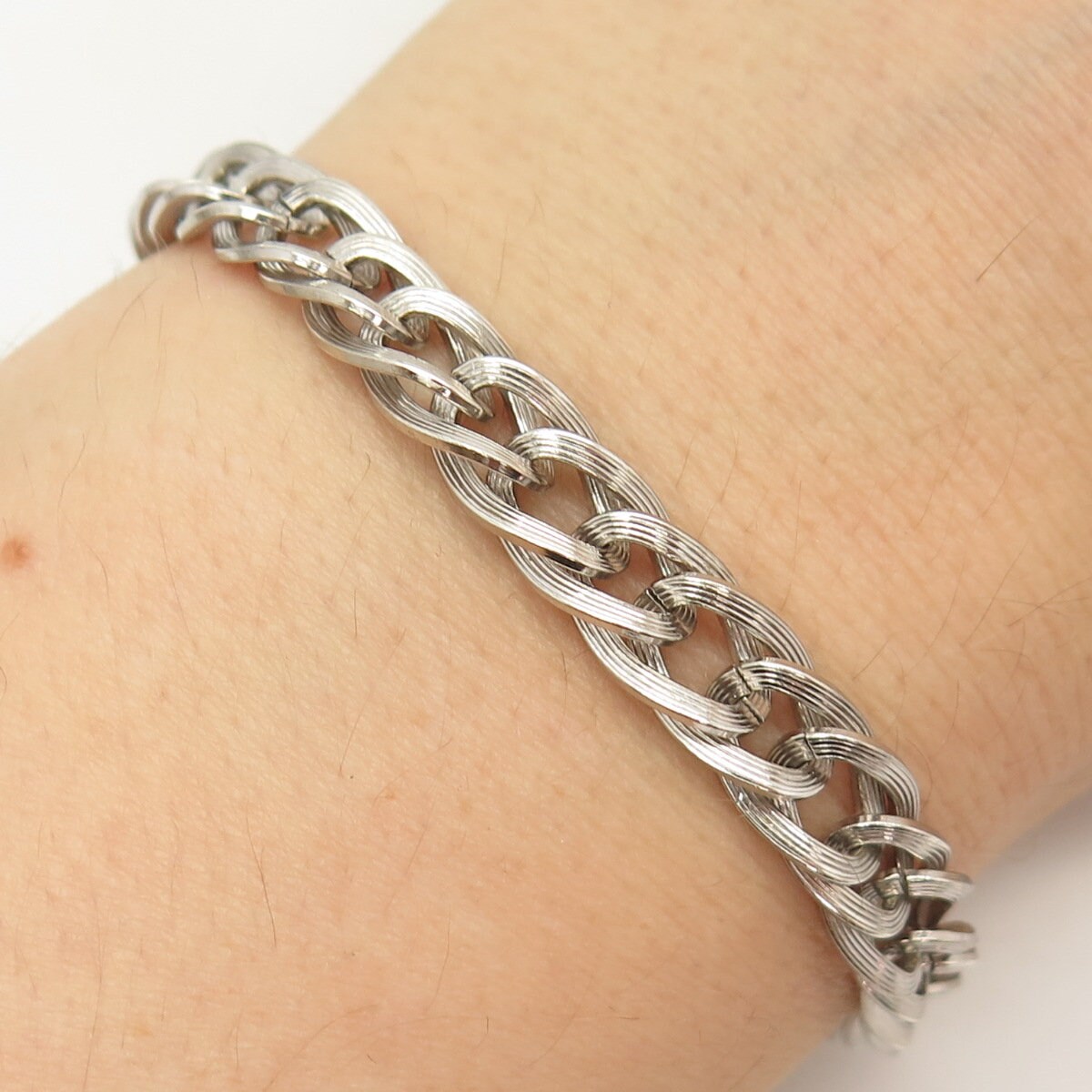 I'M OK for RHC Silver Cable Bracelet（L） 925 Sterling Silver Vintage Rhythm Cable Link Bracelet 7