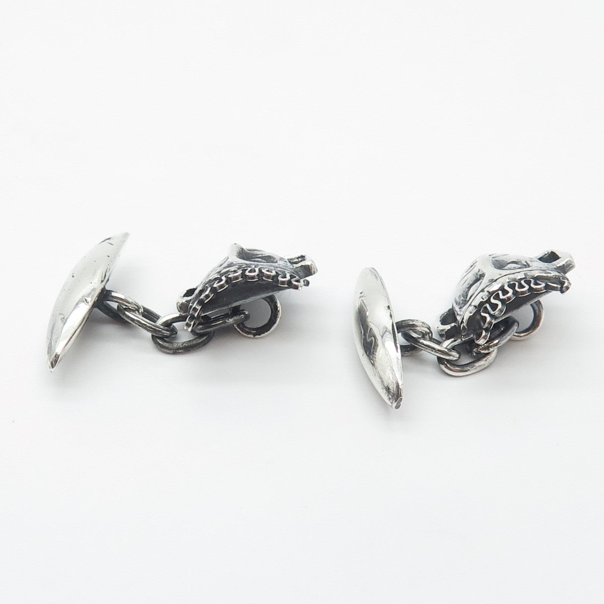 Boutons De Manchette Vintage Argent Sterling 925 - Motif Pyramides Mayas/aztèques, Occasion, Origine Mexique