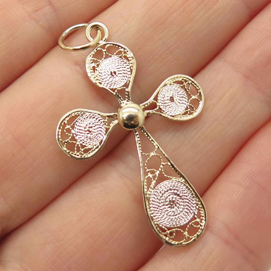 925 Sterling Silver Gold Plated Vintage Religious Cross Pendant - Etsy