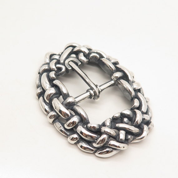 925 Sterling Silver Vintage Wicker Belt Buckle - image 8