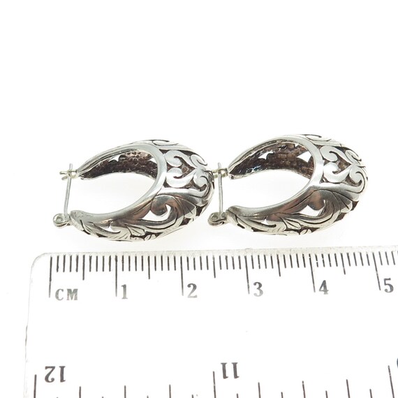 925 Sterling Silver Vintage Ornate Hinged Hoop Ea… - image 3
