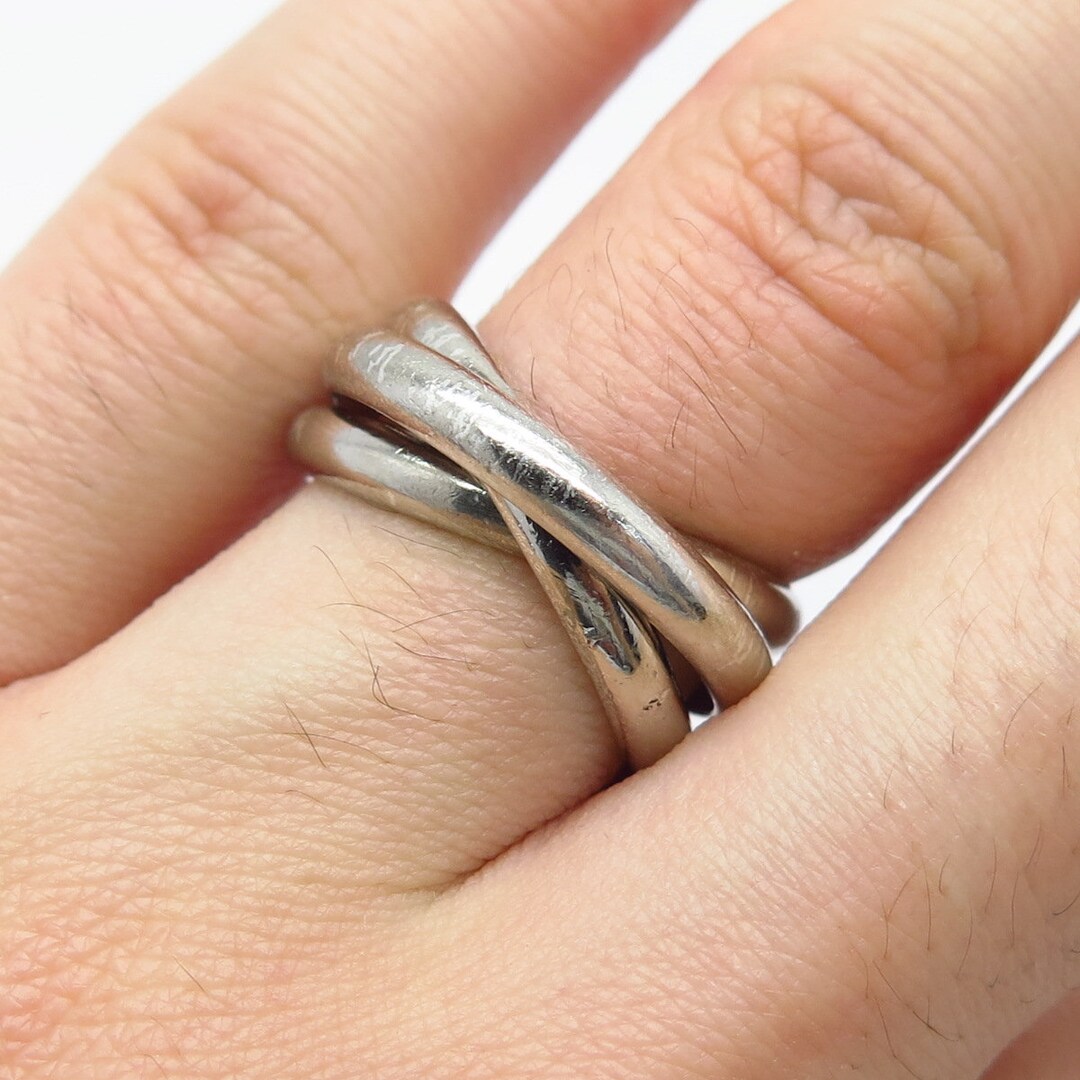 925 Sterling Silver Vintage Triple Interlocked Ring Size 6 - Etsy