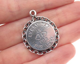 Beau Sterling Silver Antique Art Deco Every Day Is For Our Love Charm Pendant
