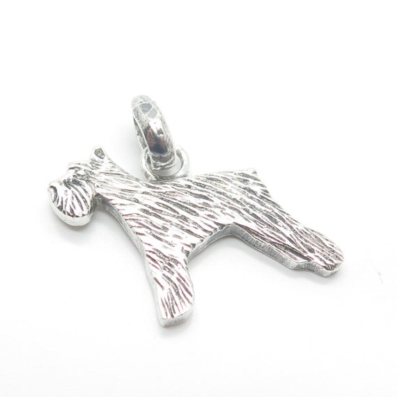 925 Sterling Silver Vintage Ribbed Dog Pendant - image 4