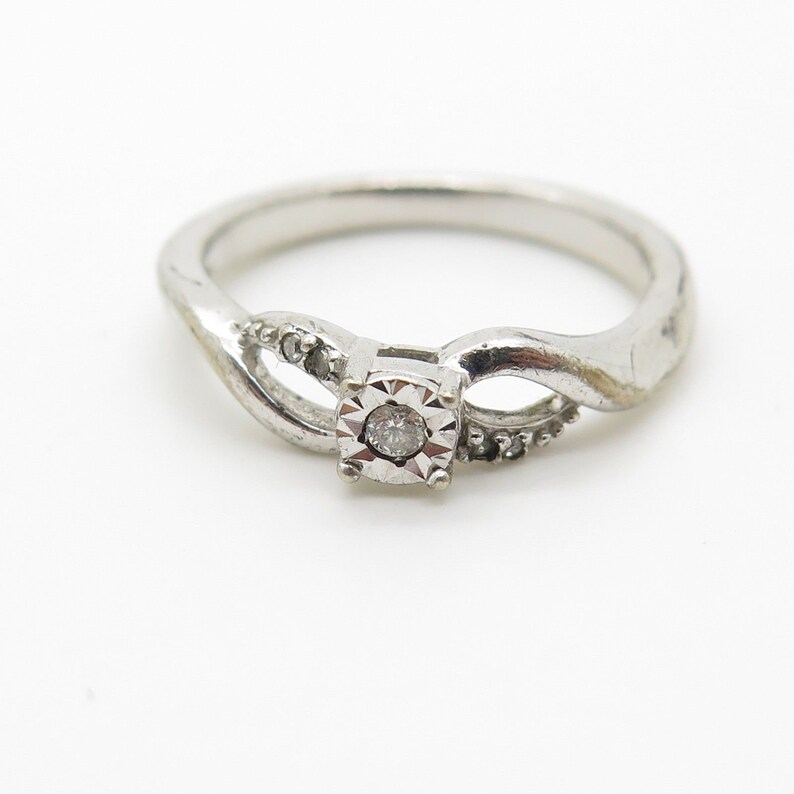 SUN 925 Sterling Silver Real Diamond Ring Size 6 3/4 Etsy