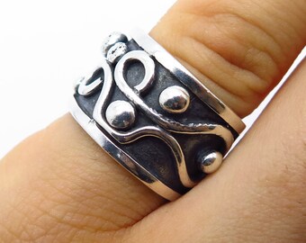 925 Sterling Silver Vintage Swirl and Bead Band Ring Size 4 3/4