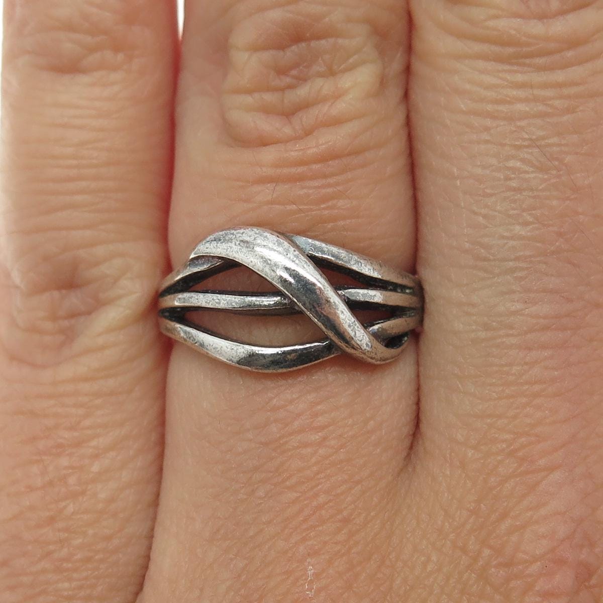 CHAPAL ZENRAY 925 Sterling Silver Vintage Crisscross Oxidized Ring