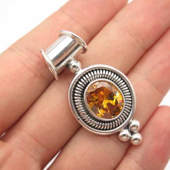 950 Silver Vintage Mexico Real Citrine Gemstone E… - image 1