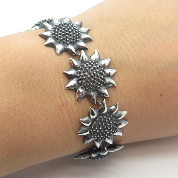 レビュー高評価商品 Sterling 925 Silver 7 Bracelet Link Sunflower Vintage アクセサリー
