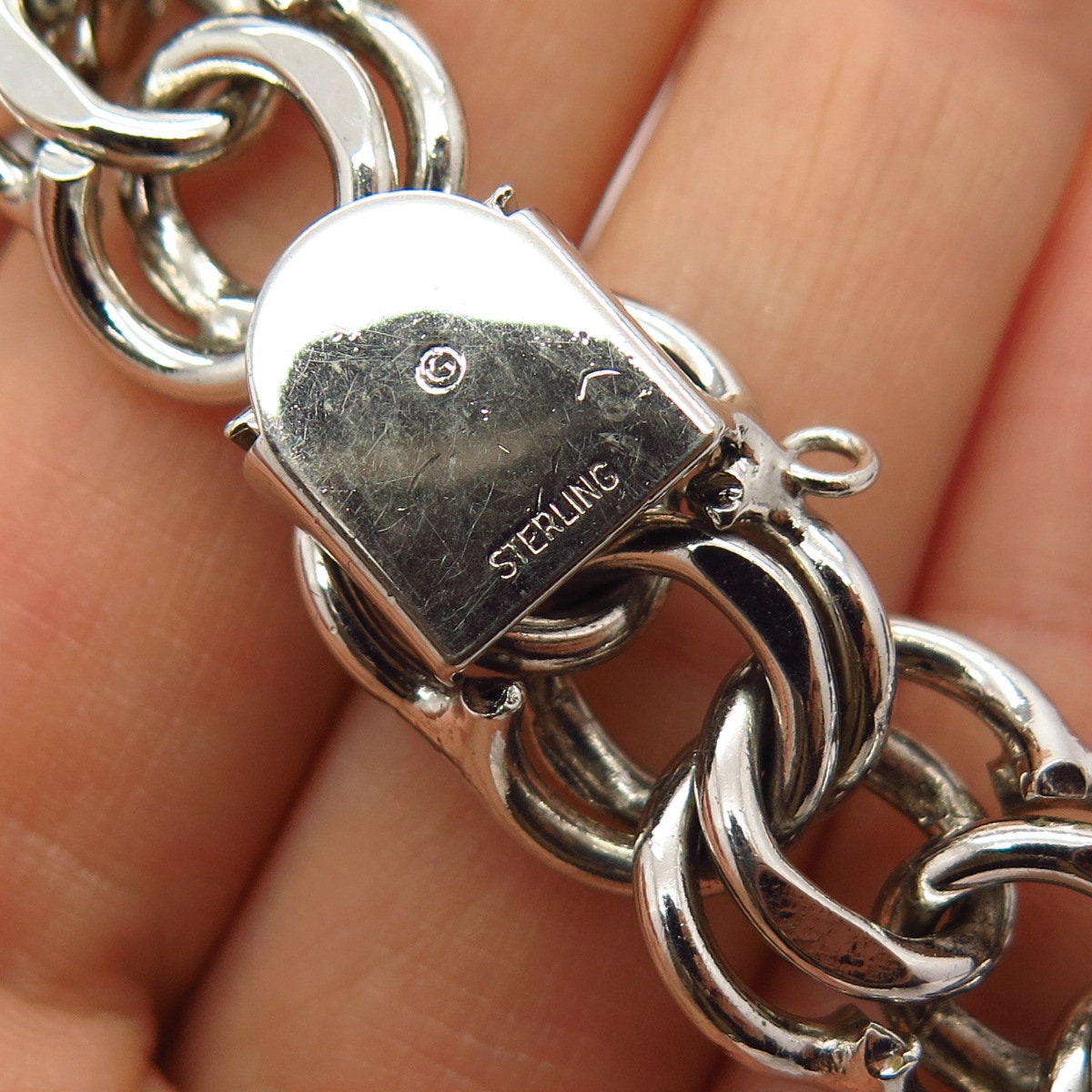925 Sterling Silver Vintage Wide Thick Double Link Bracelet 925 Sterling Silver Vintage Wide Thick Double Link Bracelet