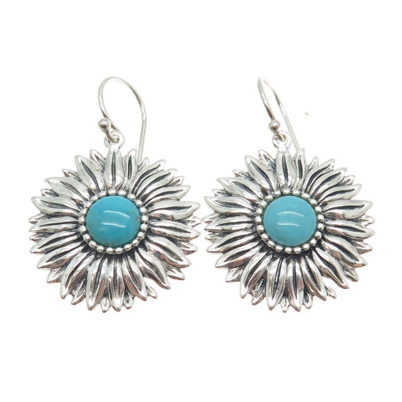 925 Sterling Silver Vintage Real Turquoise Flower… - image 4