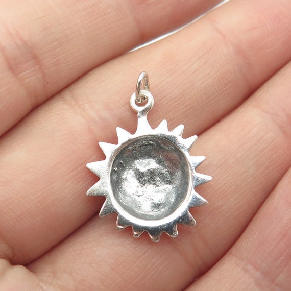 925 Sterling Silver Vintage Sun Face Charm Pendant - image 2