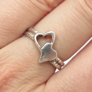 925 Sterling Silver Vintage Cutout Double Heart Ring Size 5.75