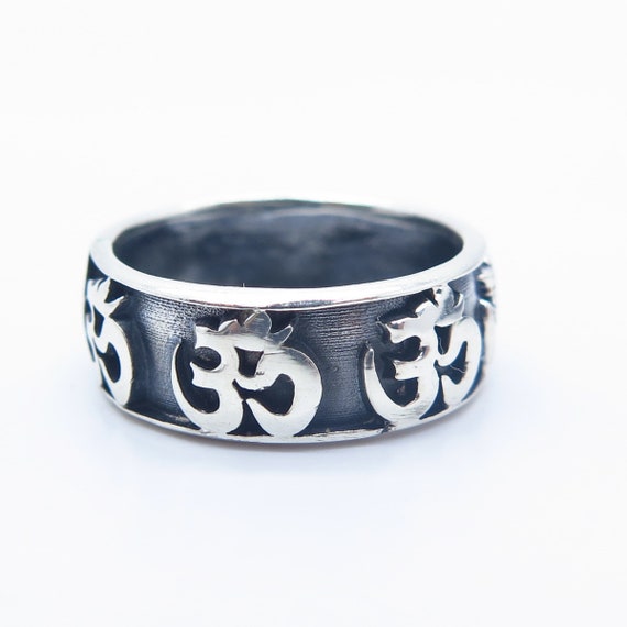 925 Sterling Silver Vintage Om Mantra Band Ring S… - image 6