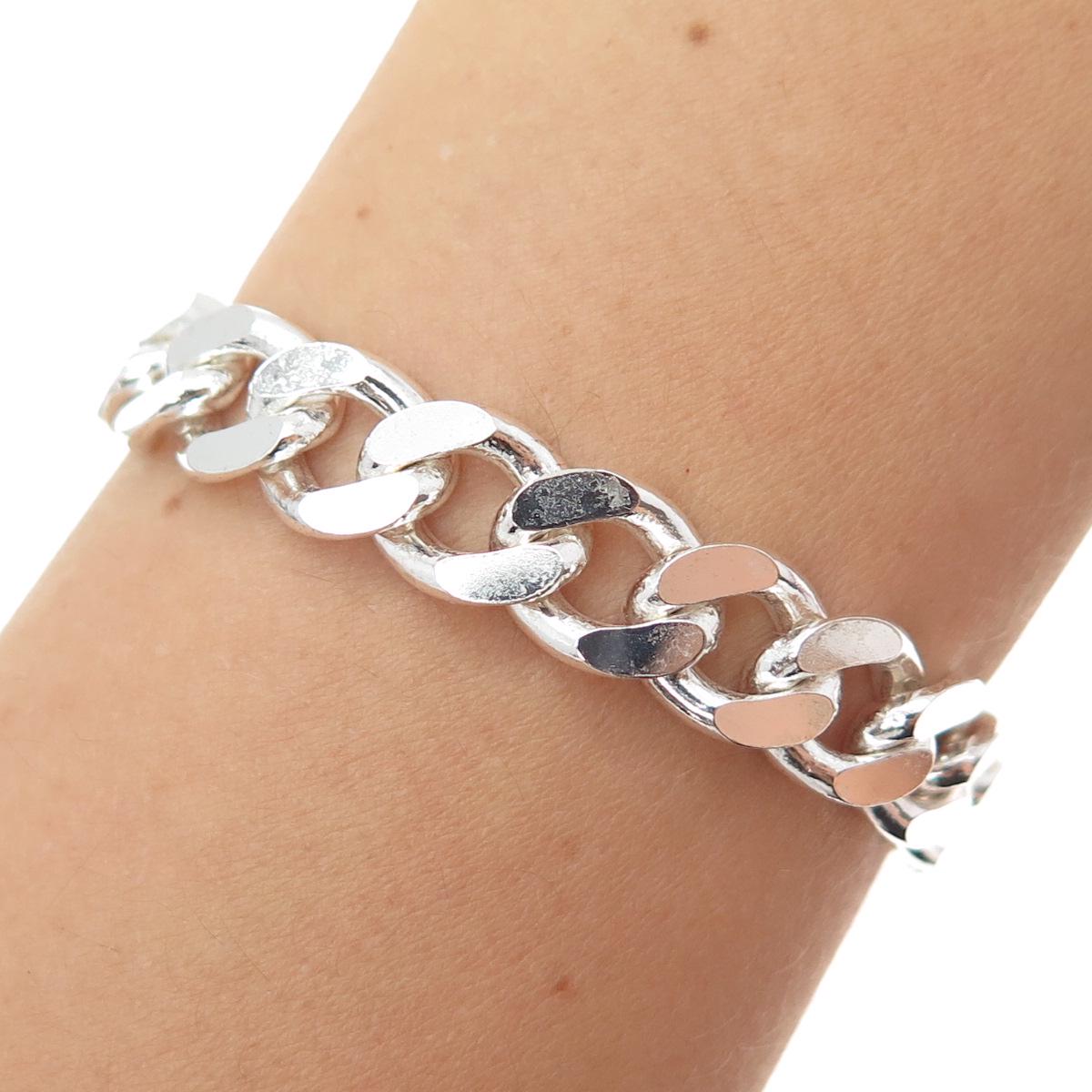 925 Sterling Silver Vintage Italy Curb Link Bracelet 9