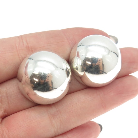 925 Sterling Silver Vintage Modernist Half Ball E… - image 1