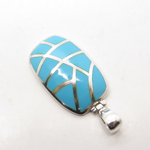 925 Sterling Silver Vintage Real Turquoise Pendant - image 6