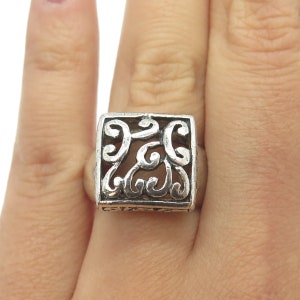 925 Sterling Silver Vintage Ornate Square Ring Size 7