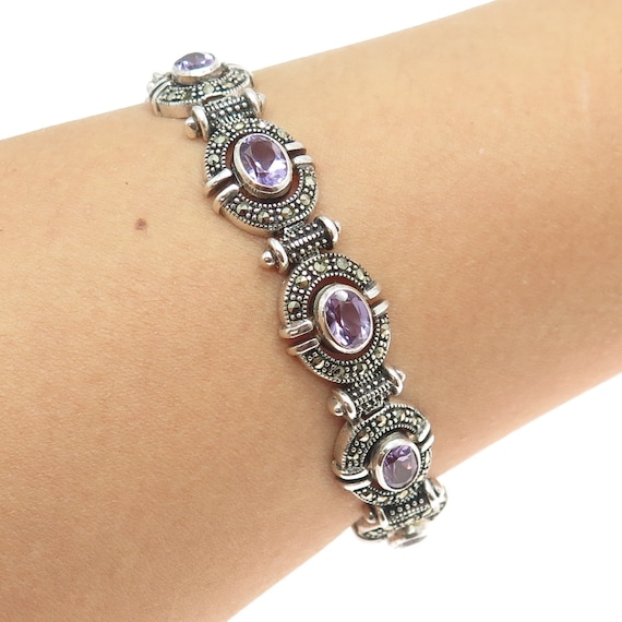 925 Sterling Silver Vintage Amethyst and Marcasit… - image 1