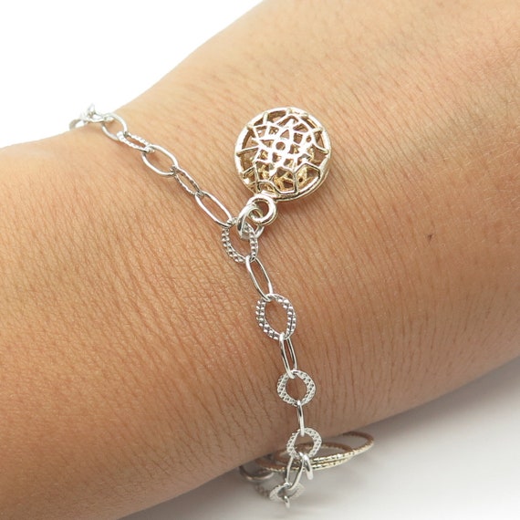 925 Sterling Silver Vintage Italy Circle and Floral Charm