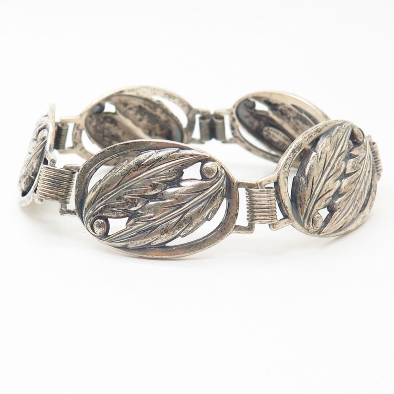 925 Sterling Silver Vintage Danecraft Leaf Cutout Link Bracelet 7.5