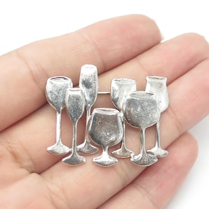 925 Sterling Silver Vintage Great Fall Metal Works Glassware Set Pin Brooch