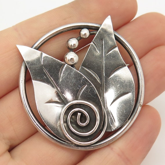 925 Sterling Silver Vintage Grape Leaf Design Pin… - image 1