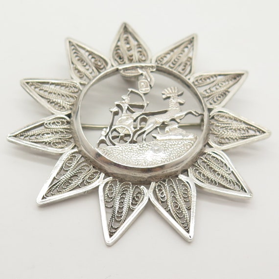 800 Silver Vintage Filigree Sunflower and Egyptia… - image 4