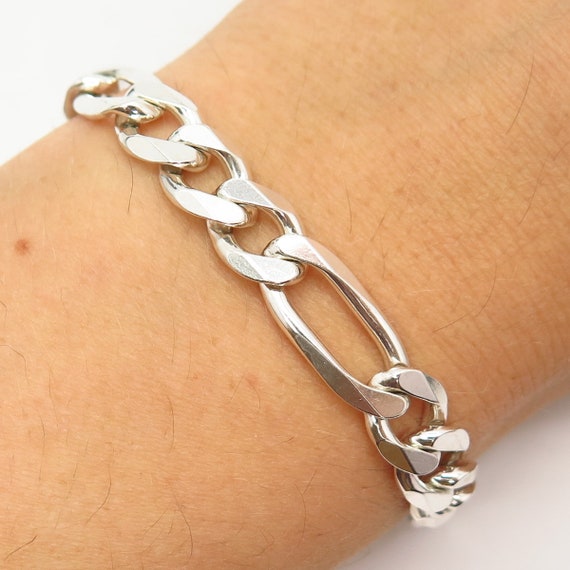 925 Sterling Silver Italy Figaro Link Bracelet 7.5 - Etsy 925 Sterling Silver Italy Figaro Link Bracelet 7.5 - Etsy