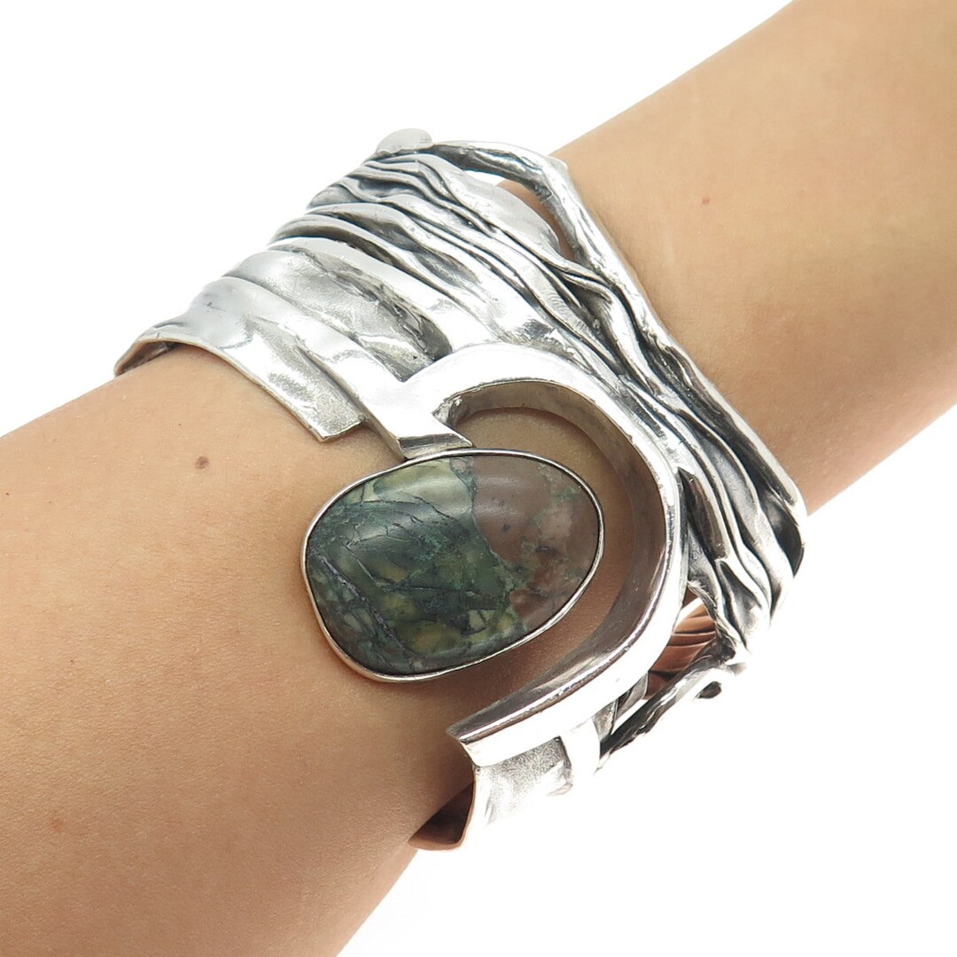 KYLE LEISTER Sterling Silver Vintage Real Turquoise Modernist Cuff