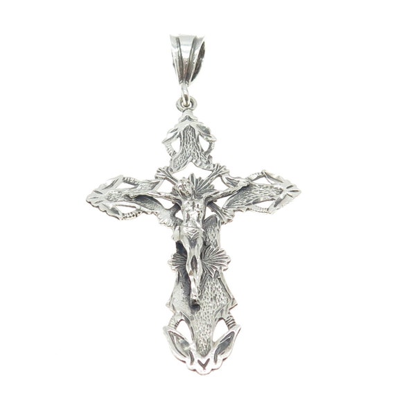 925 Sterling Silver Vintage Crucifix Cross Pendant - image 4