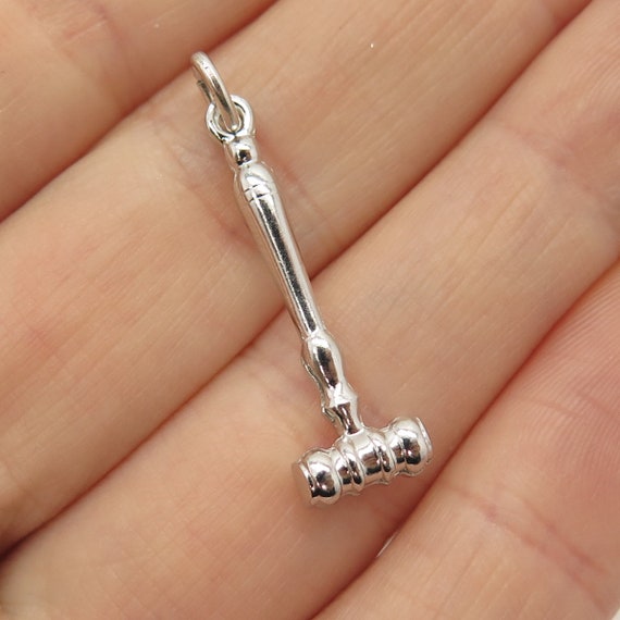 STERLING SILVER 925 Vintage Jewelry Charm Pendant Hammered Design Square Bracelet Chain Necklace Art Deco st853