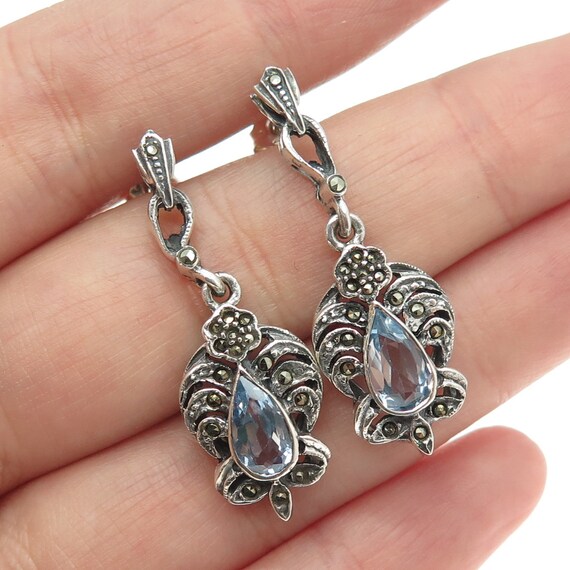 925 Sterling Silver Vintage Real Blue Topaz and M… - image 1