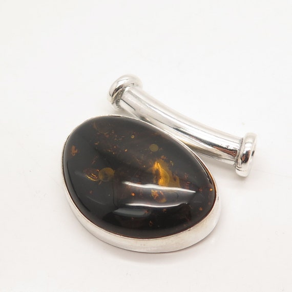 925 Sterling Silver Vintage Real Amber Slide Pend… - image 4