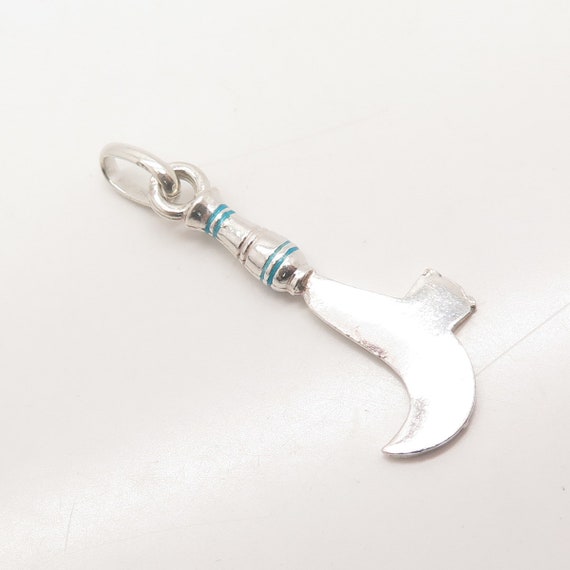 800 Silver Vintage Blue Enamel Sickle Charm Penda… - image 4