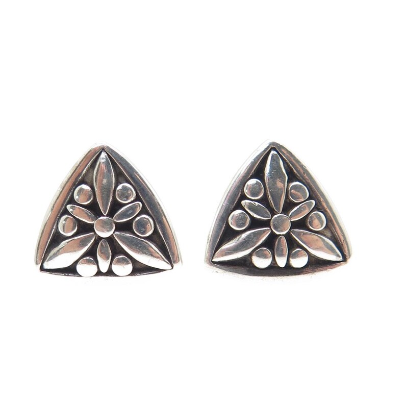 Triangle Becker BECKER 925 Sterling Silver Vintage Floral Ethnic Triangle Stud Earrings ...