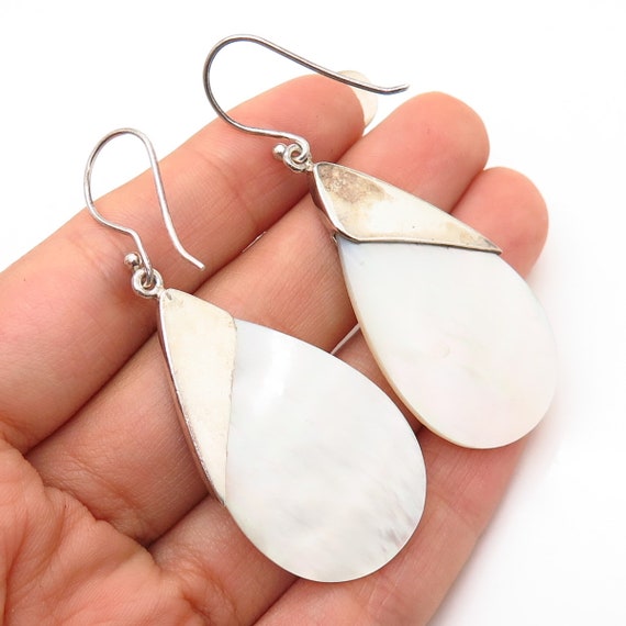 925 Sterling Silver Mother-of-Pearl Hammered Fini… - image 2