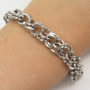 925 Sterling Silver Vintage Fancy Double Cable Link Bracelet 6 3/4&quot;