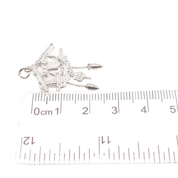 800 Silver Vintage European Cuckoo Clock Mini Charm Pendant View 3