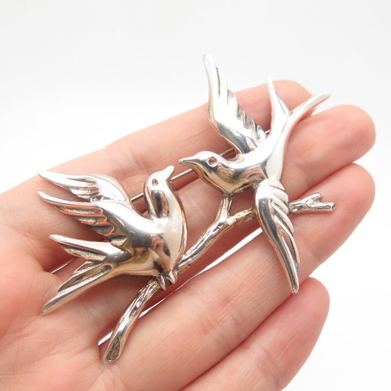 925 Sterling Silver Vintage Love Birds Pin Brooch - image 1