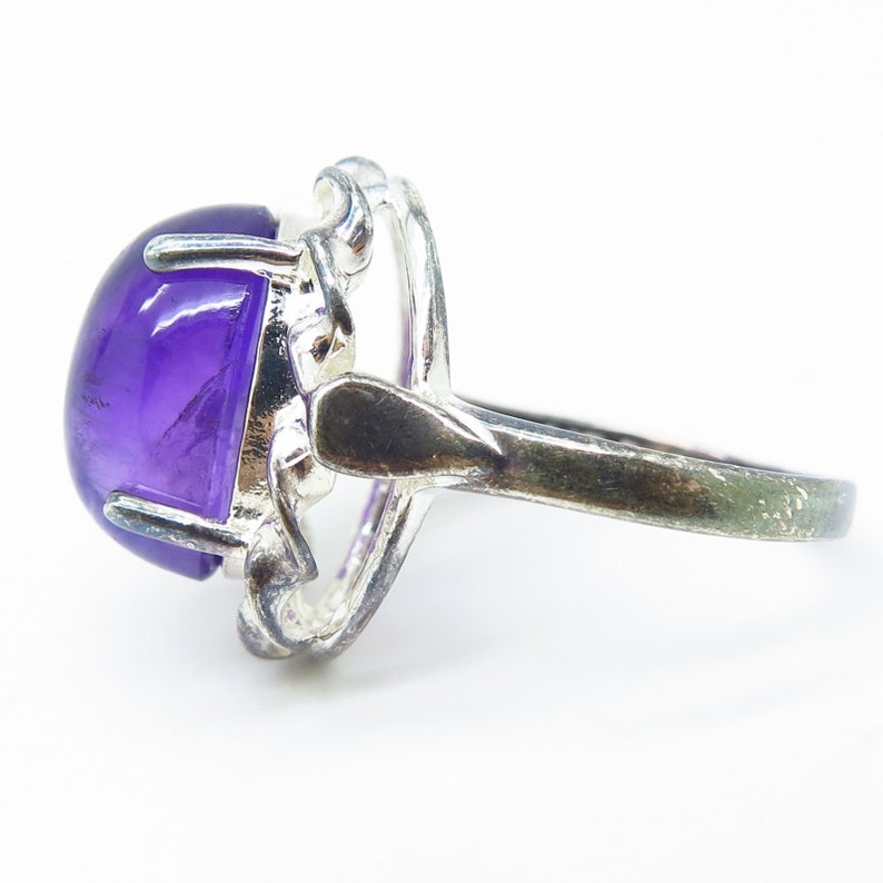 925 Sterling Silver Large Amethyst Gemstone Twisted Ribbon Design Ring Size 7