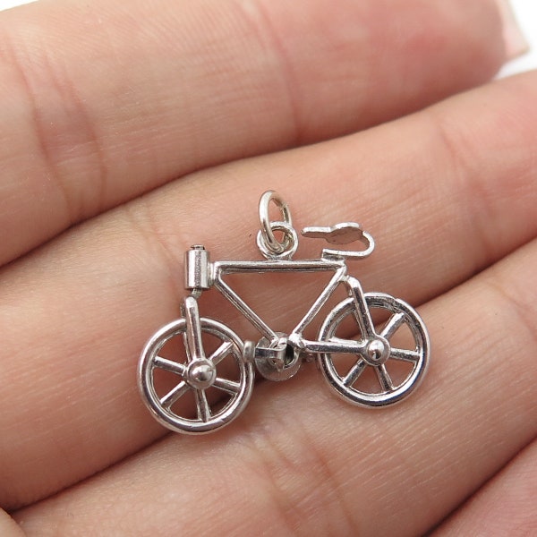 925 Sterling Silver Vintage Bicycle Moveable Charm Pendant