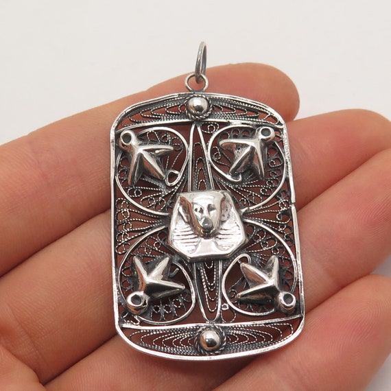 925 Sterling Silver Antique Egyptian Theme Ornate… - image 1