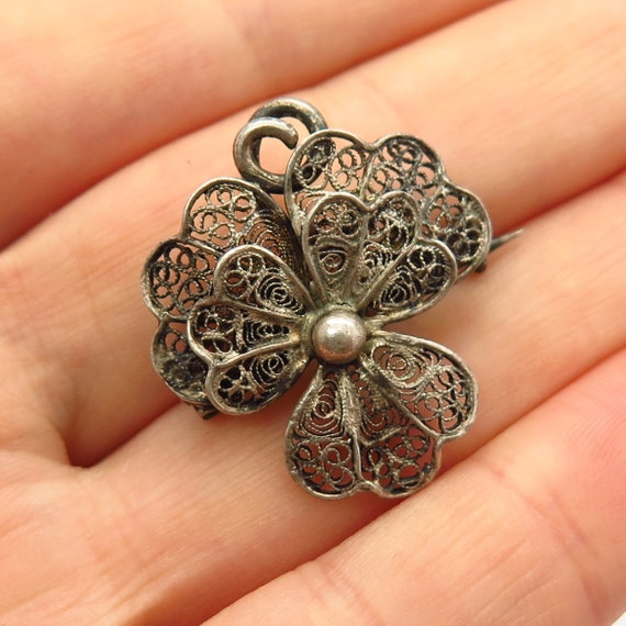 830 Silver Vintage Floral Design Pin Brooch Etsy