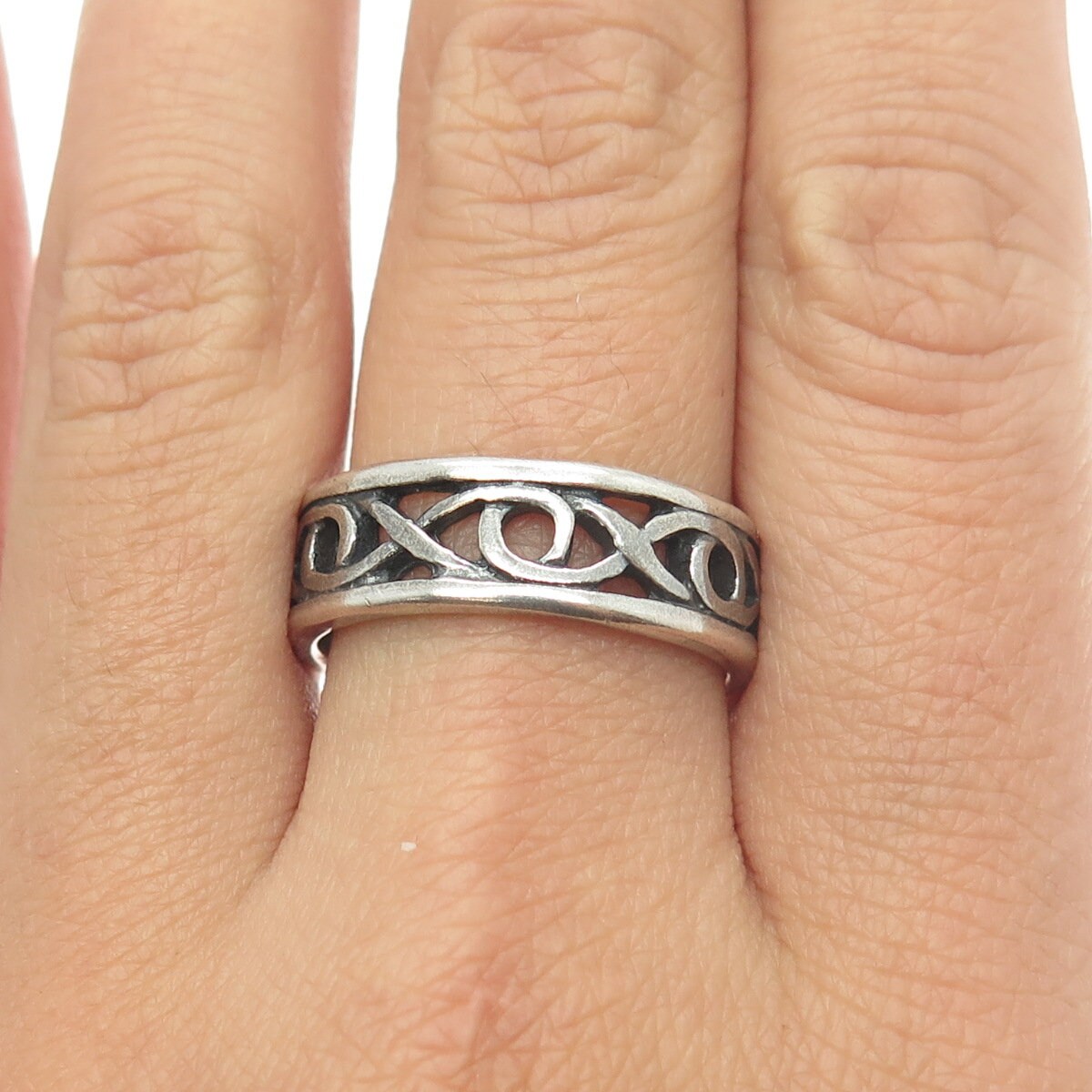 925 Sterling Silver Vintage Infinity Link Band Ring Size 9.5