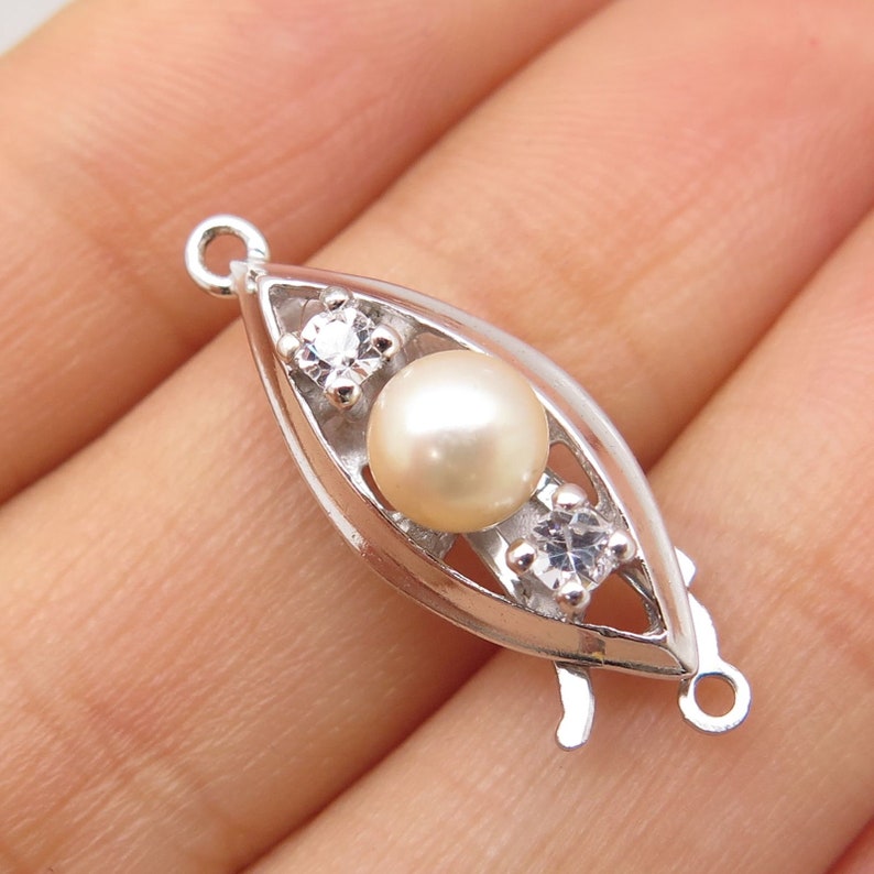 925 Sterling Silver Pearl Imitation C Z Fish Hook Lock