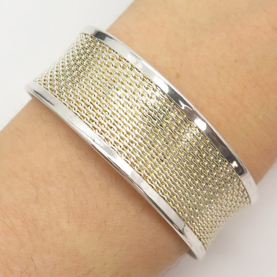 925 Sterling Silver 2-tone Wicker Wide Cuff Bracelet 7 - Etsy